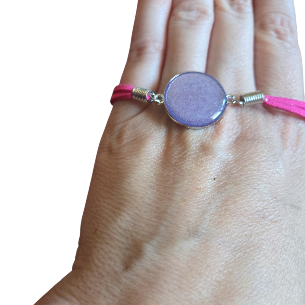 Purple Resin Cabochon Bracelet | Pink Cord 320